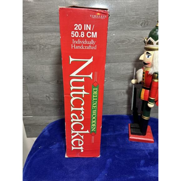 Vintage 20” Soldier Deluxe Wooden Nutcracker Timeless Treasures In Box Green Red - Picture 12 of 14